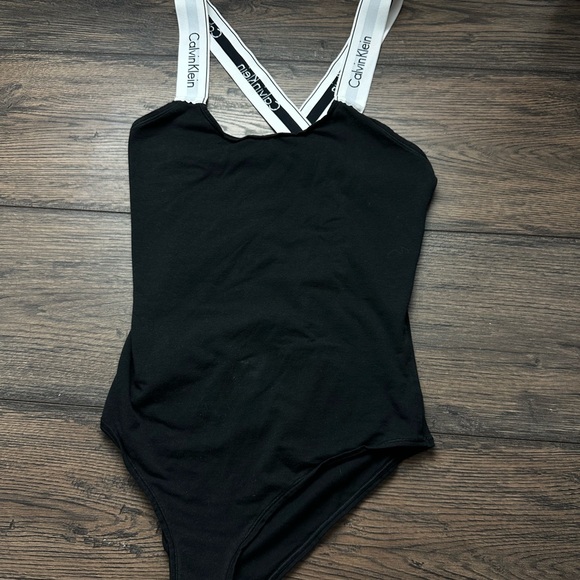 Calvin Klein Black Bodysuit with Logo Straps - Picture 1 of 3